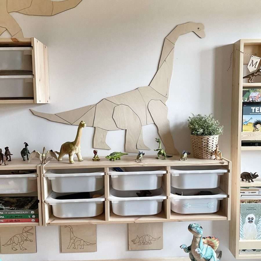 Origami diplodoka dinozaurs – koka sienas dekorācija, vidēja